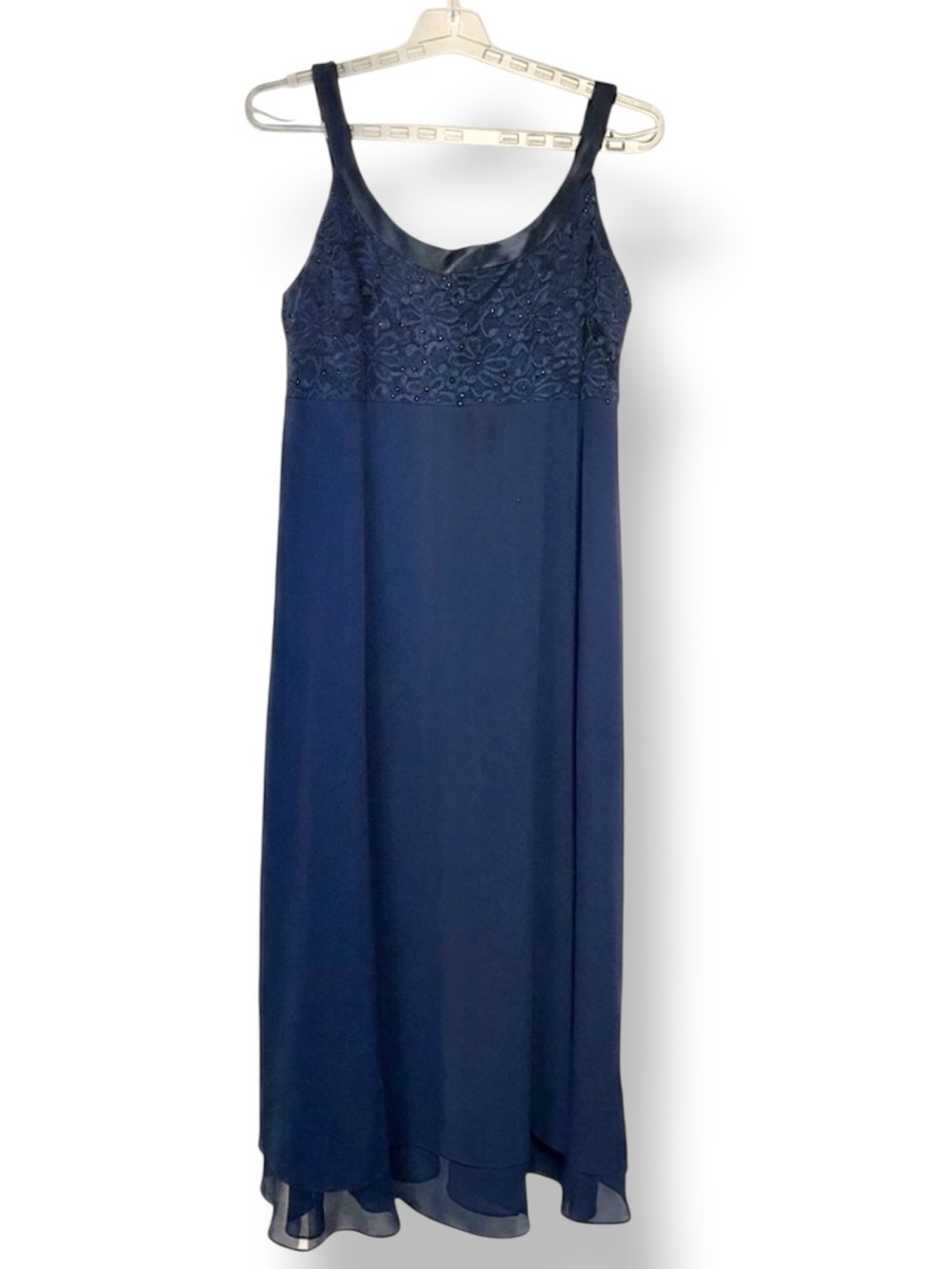R&M Collection Gown sleeveless empire waist sequin lace bodice Navy Blue SZ 18